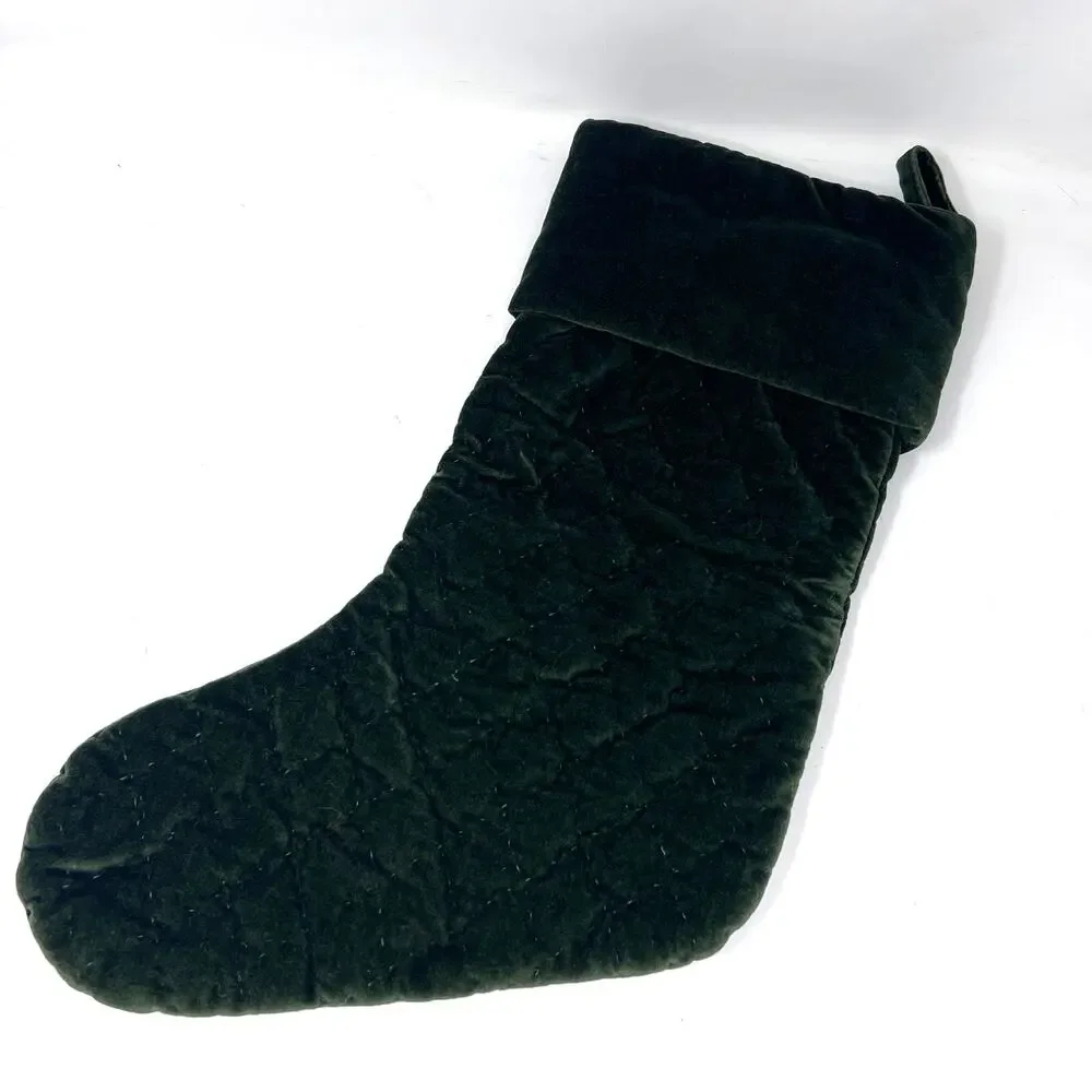 Pottery Barn‎ Quilted Velvet Christmas Stocking Forest Dark Green TYSON 21